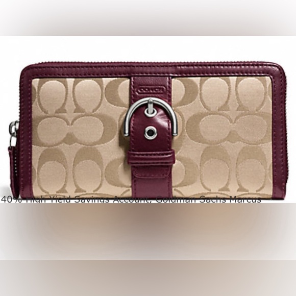 NWT Coach Campbell Sig Buckle Accordion Zip Wallet SL/Khaki/Burgundy F50095 - Picture 9 of 9